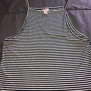 Cropped Black and White Striped Tank Top